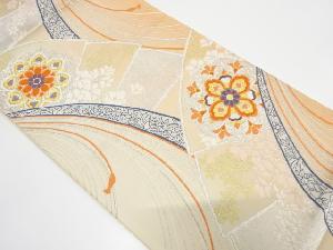 アンティーク　地紙に華紋・草花・組紐模様織り出し袋帯（材料）